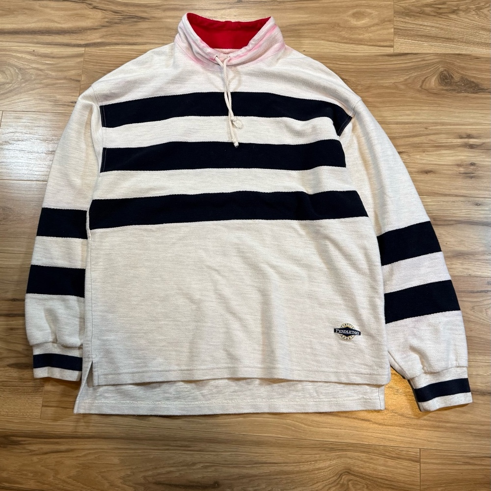 Pendleton Men’s L Striped Drawstring Pullover Sweater (Bleed Damage)